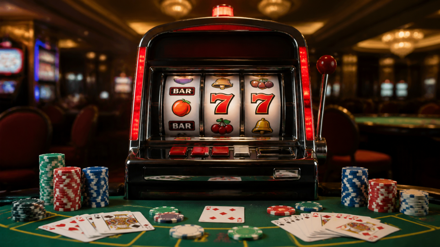 How to Evaluate Top Online Casinos Before You Play Casino gaming table with slot machines and cards