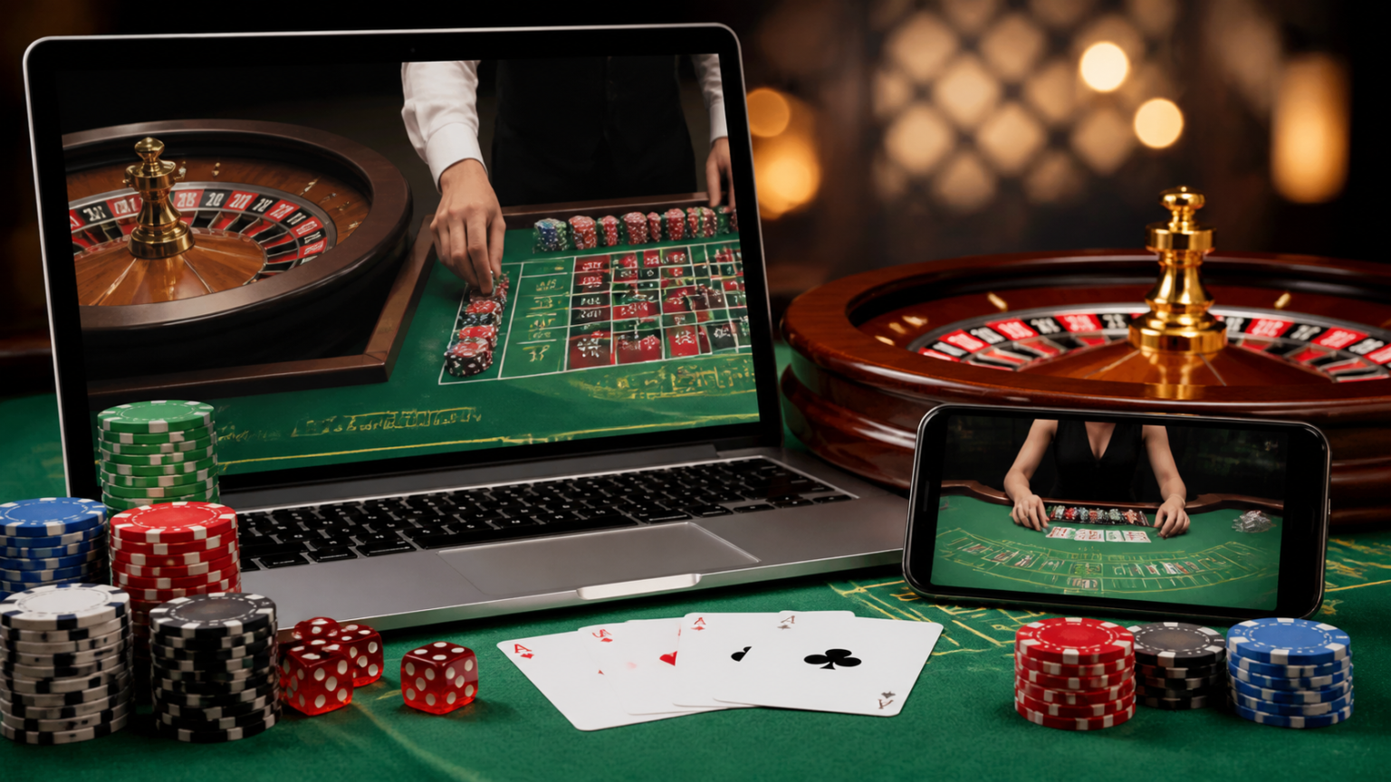 แทงบอลออนไลน์ เจาะลึกอัตราต่อรองและความหมายที่นักเดิมพันควรเข้าใจ Online casino Singapore gaming setup with cards, chips, and roulette