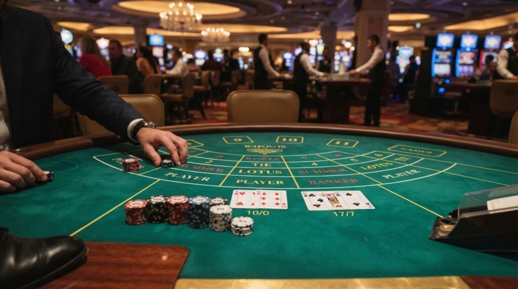 Tìm hiểu baccarat trực tuyến: Luật chơi và kinh nghiệm Bàn chơi baccarat trực tuyến với bài tây và chíp casino