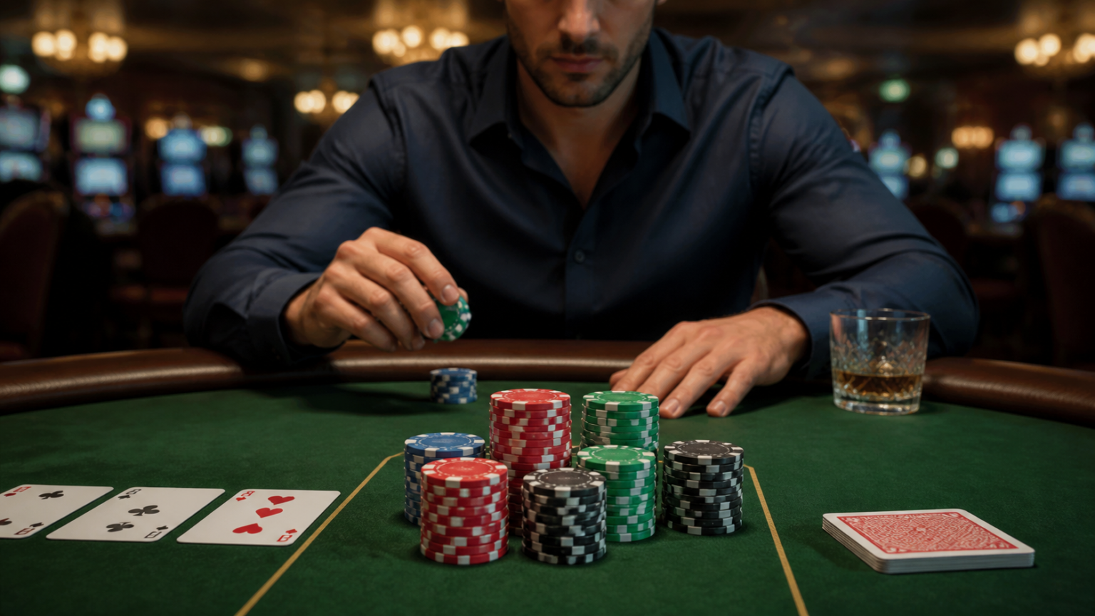 โป๊กเกอร์ เงิน จริง: A Practical Guide to Playing With Real Stakes Poker chips and cards on a casino table for real-money poker